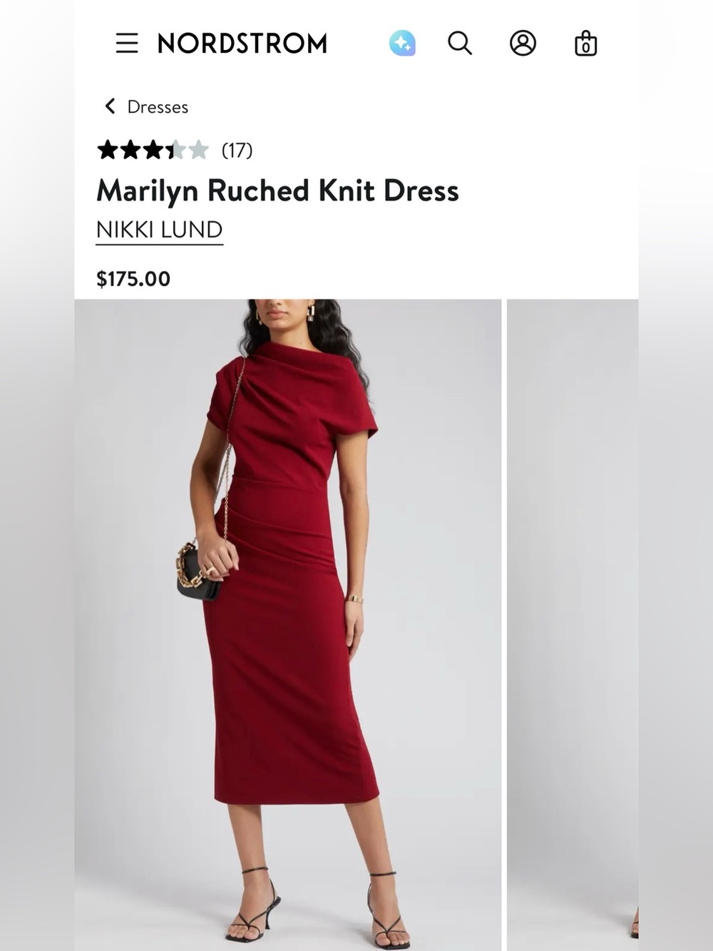 NIKI LUND Marilyn Ruched Knit Dress — Burgundy size Medium